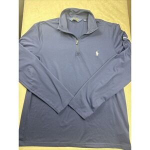 Polo Golf Ralph Lauren Pullover Mens‎ Medium Navy Blue 1/4 Zip Stretch Moc Neck